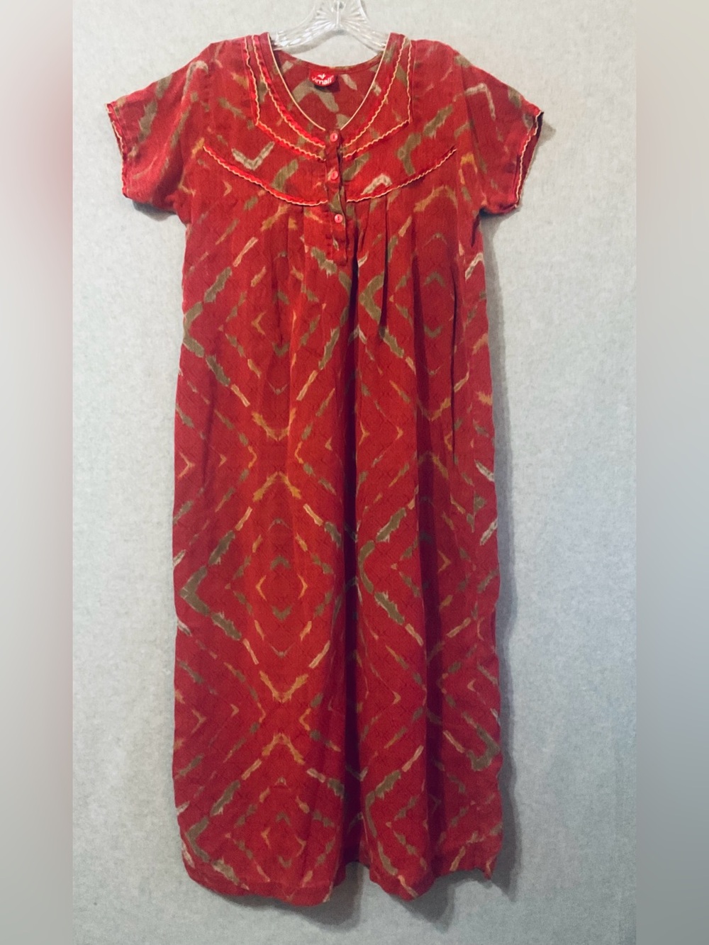 Vimal Fashion women's Red Patterned Short-Sleeve house dress SZ S